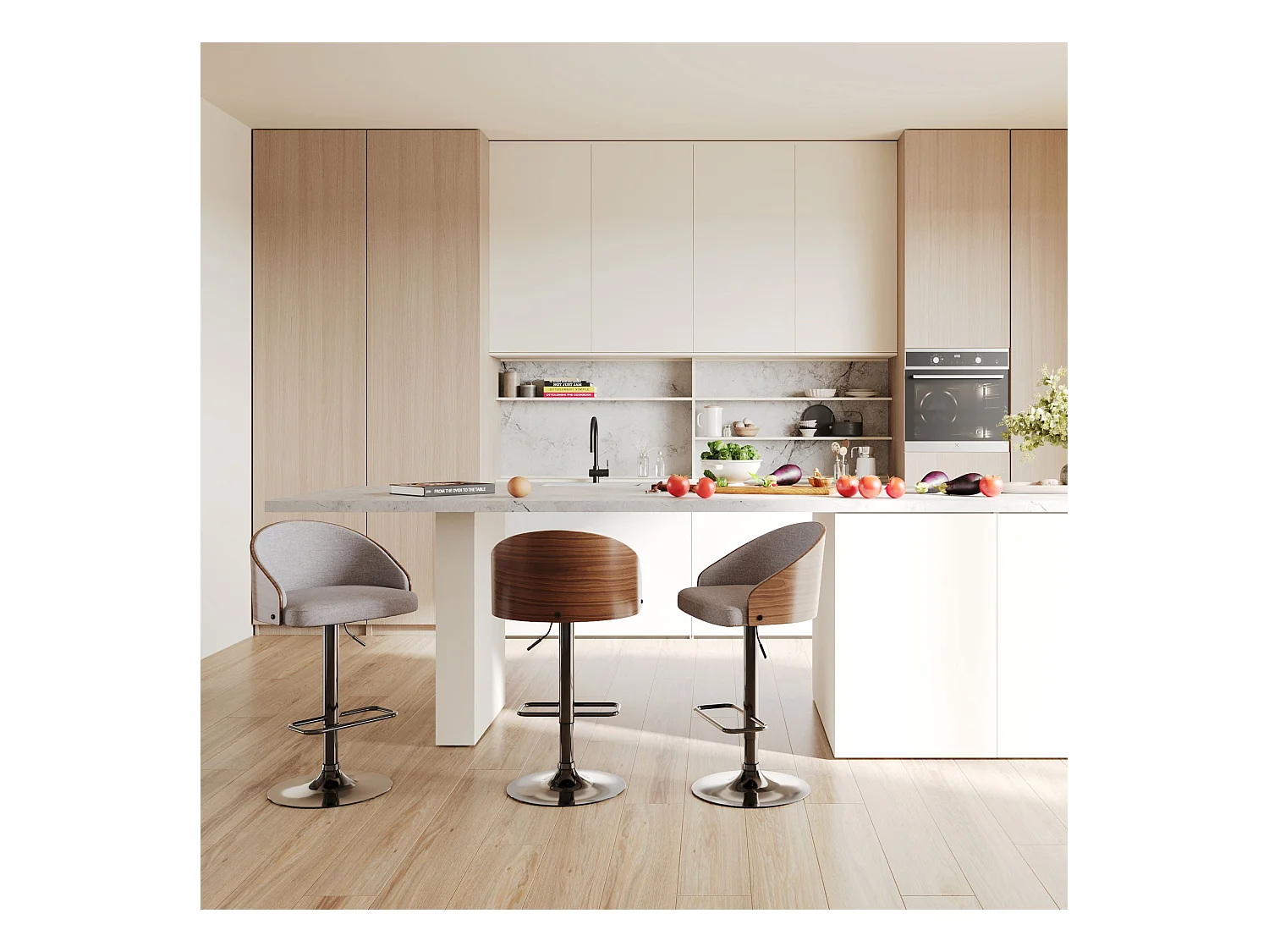 Sedia da bar regolabile 63/84 cm in tessuto grigio chiaro - Carmelo