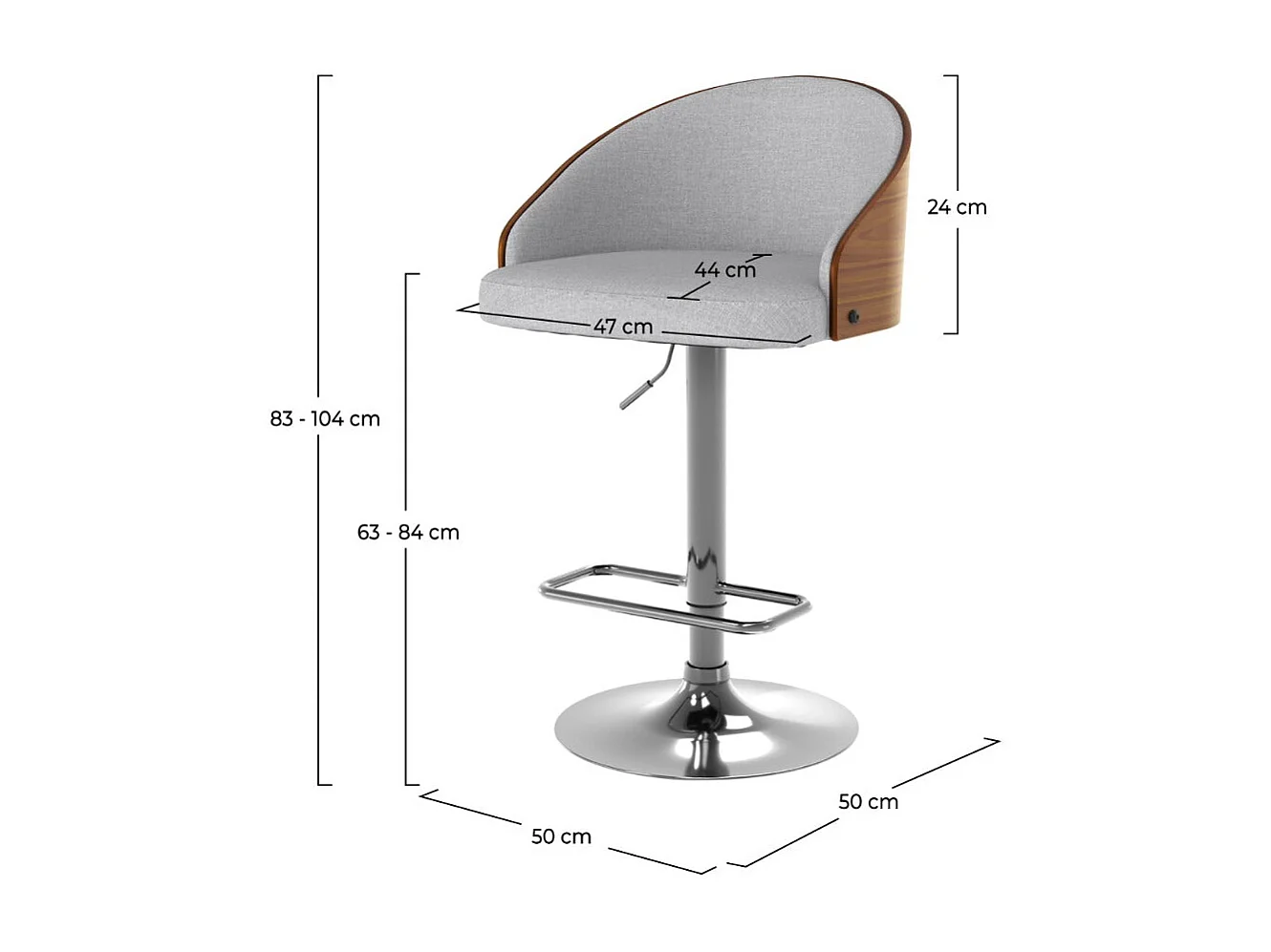 Chaise de bar réglable 63/84 cm en tissu gris clair - Carmelo