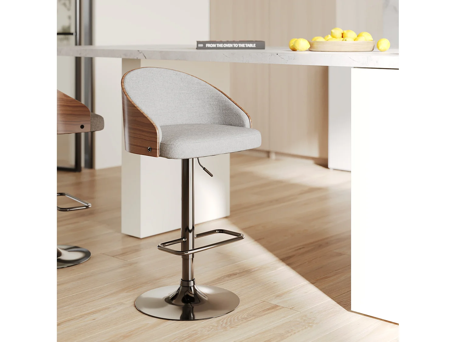 Silla de bar ajustable 63/84 cm en tejido gris claro - Carmelo