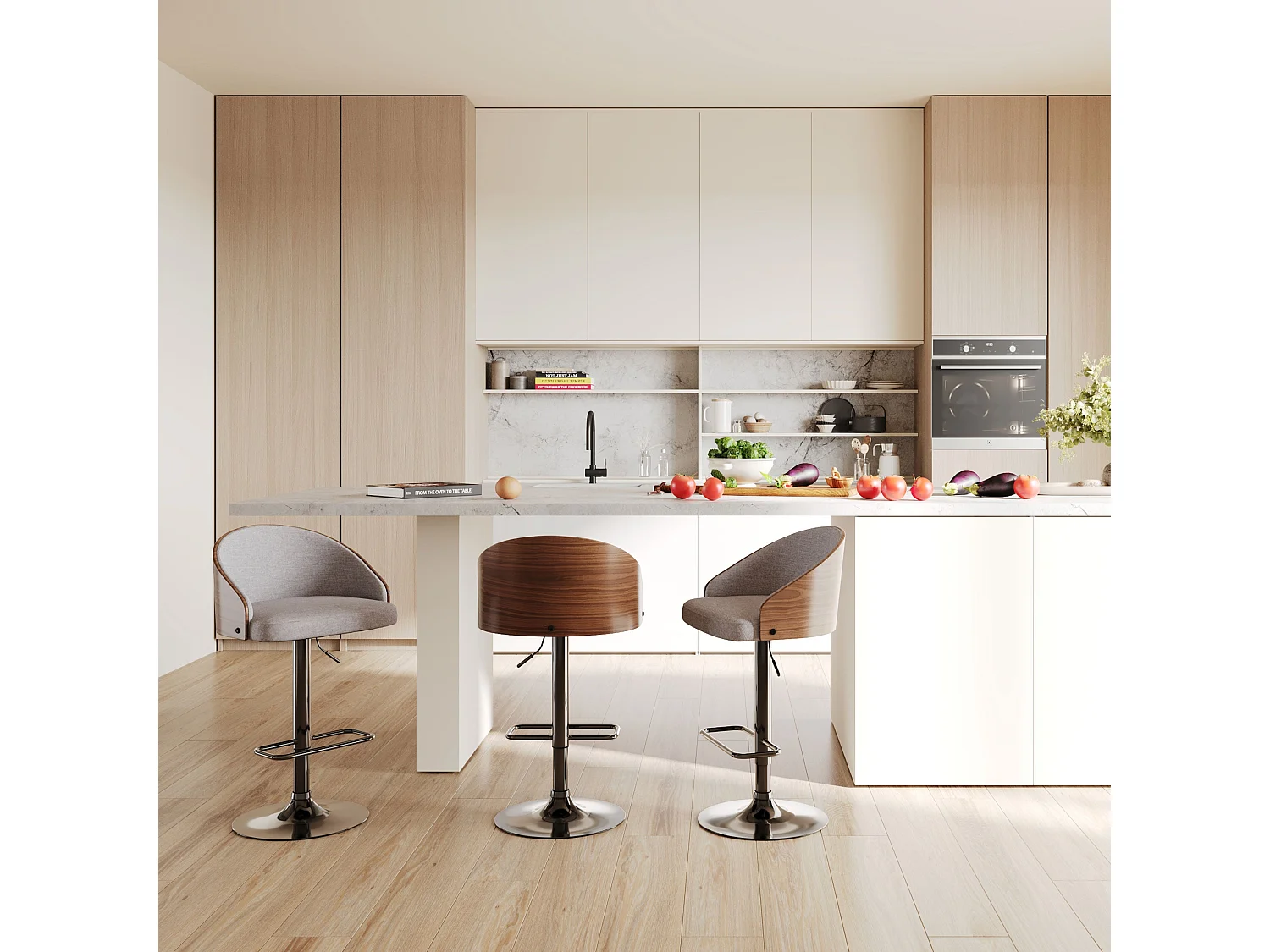 Silla de bar ajustable 63/84 cm en tejido gris claro - Carmelo