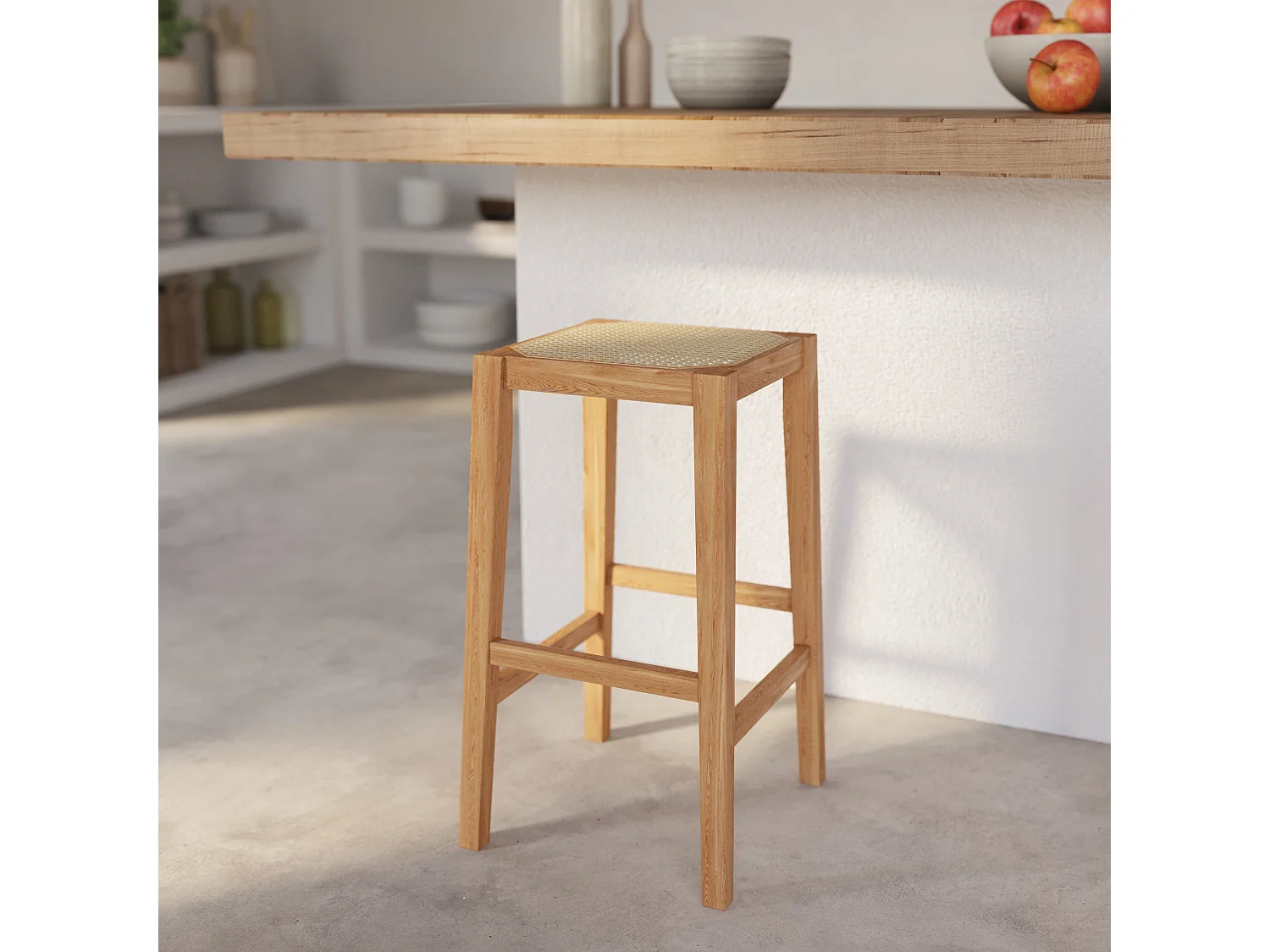 Tabouret pour îlot central 65 cm en cannage et bois - Kappa
