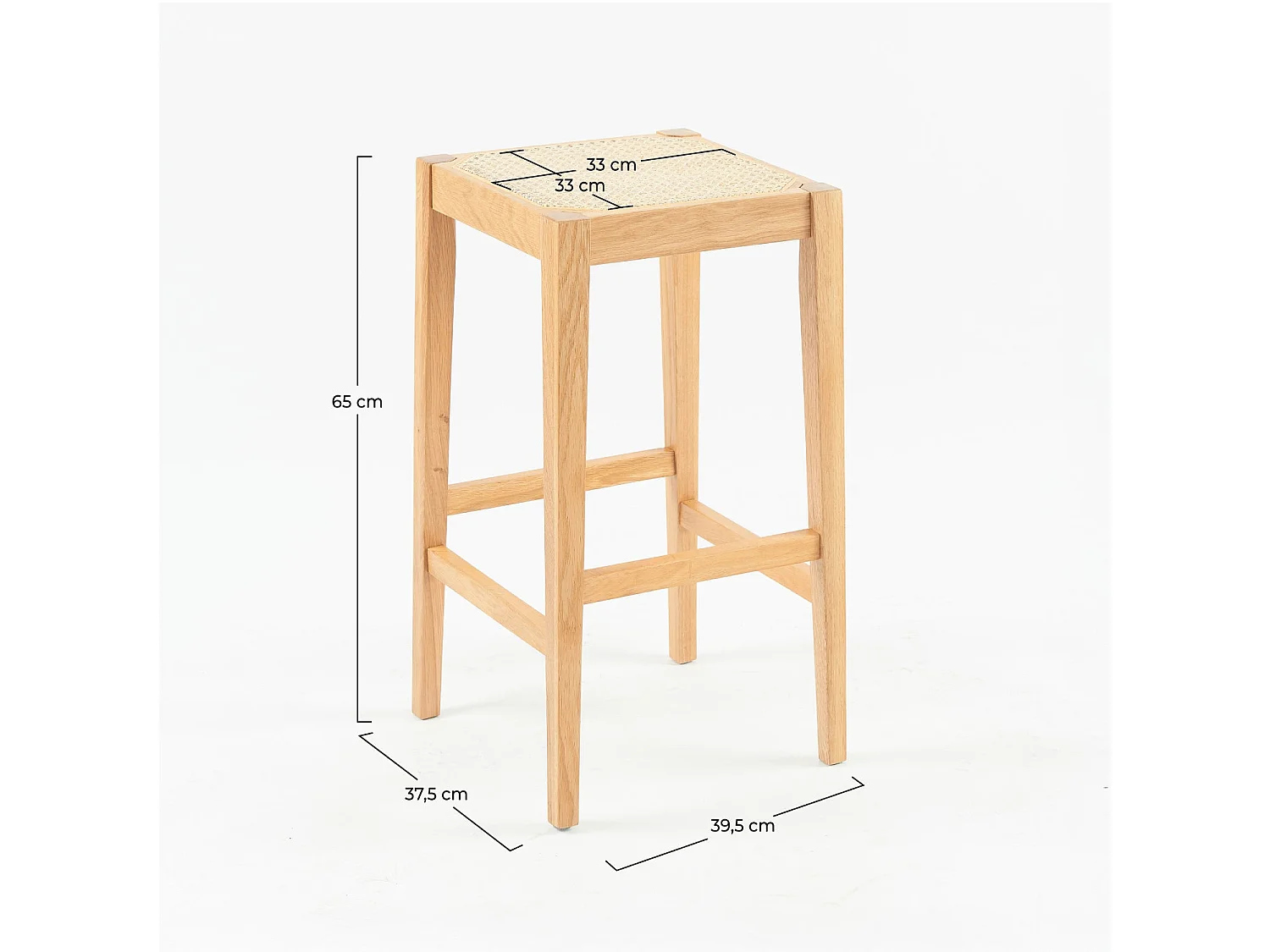 Tabouret pour îlot central 65 cm en cannage et bois - Kappa