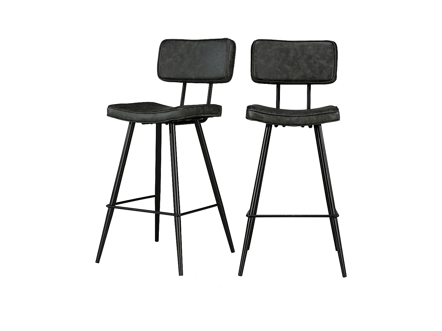 Lot de 2 chaises de bar mi-hauteur 66 cm cuir synthétique gris / noir - Texas