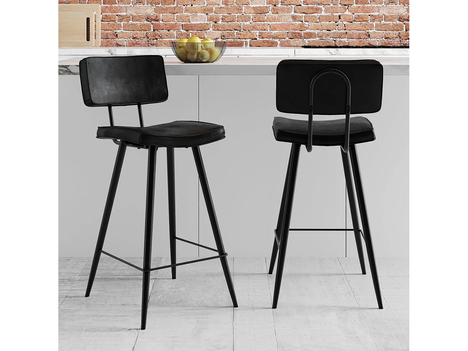 Lot de 2 chaises de bar mi-hauteur 66 cm cuir synthétique gris / noir - Texas
