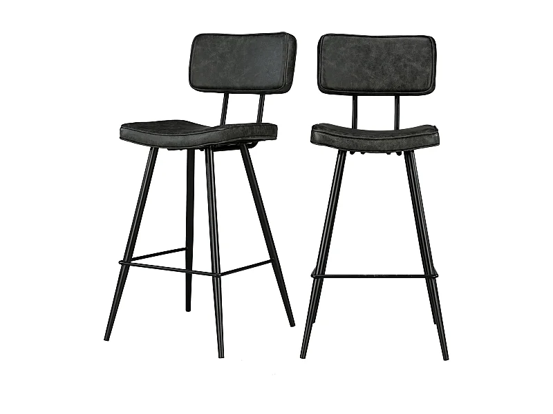 Lot de 2 chaises de bar mi-hauteur 66 cm cuir synthétique gris / noir - Texas