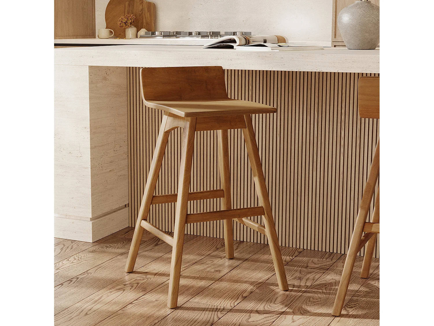 Chaise de bar en bois de teck 72,5 cm - Greta