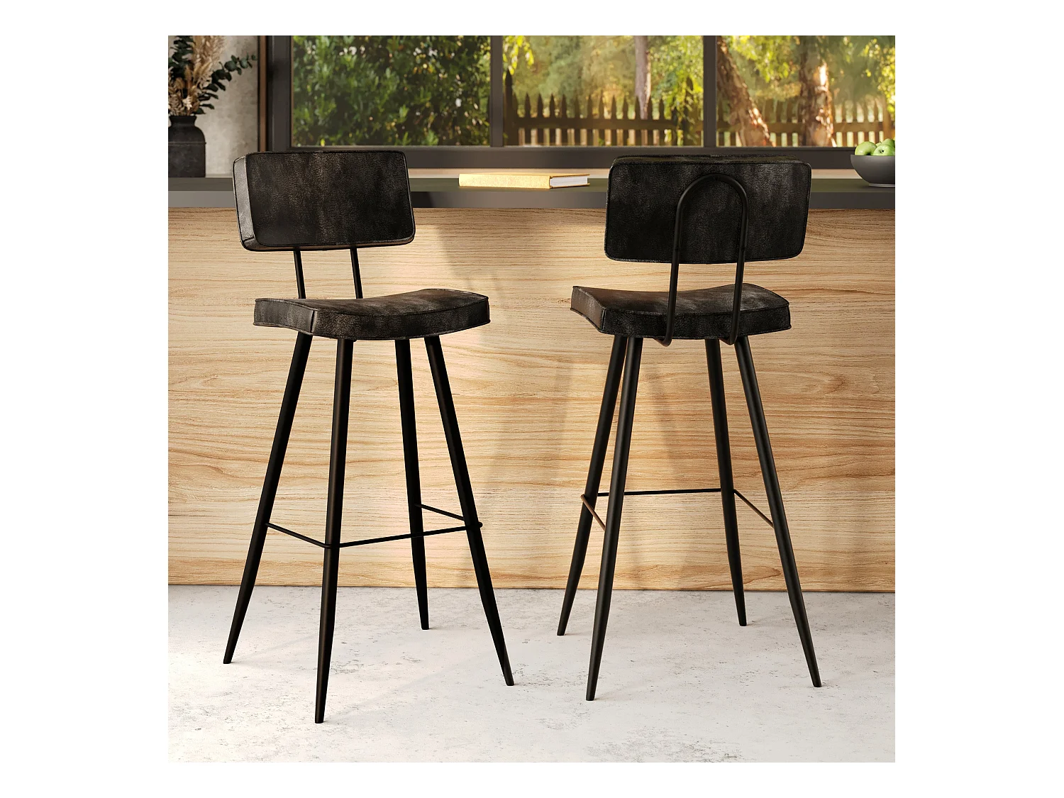Lot de 2 chaises de bar grises/noires en cuir synthétique 75.5 cm - Texas
