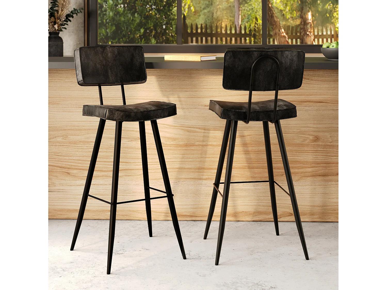 Lot de 2 chaises de bar grises/noires en cuir synthétique 75.5 cm - Texas