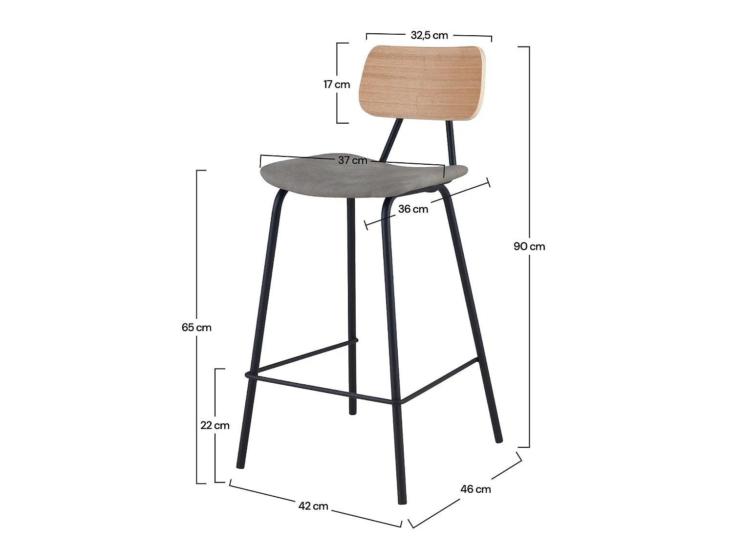 Set di 2 sedie per isola centrale 65 cm in similpelle grigia - Madrague