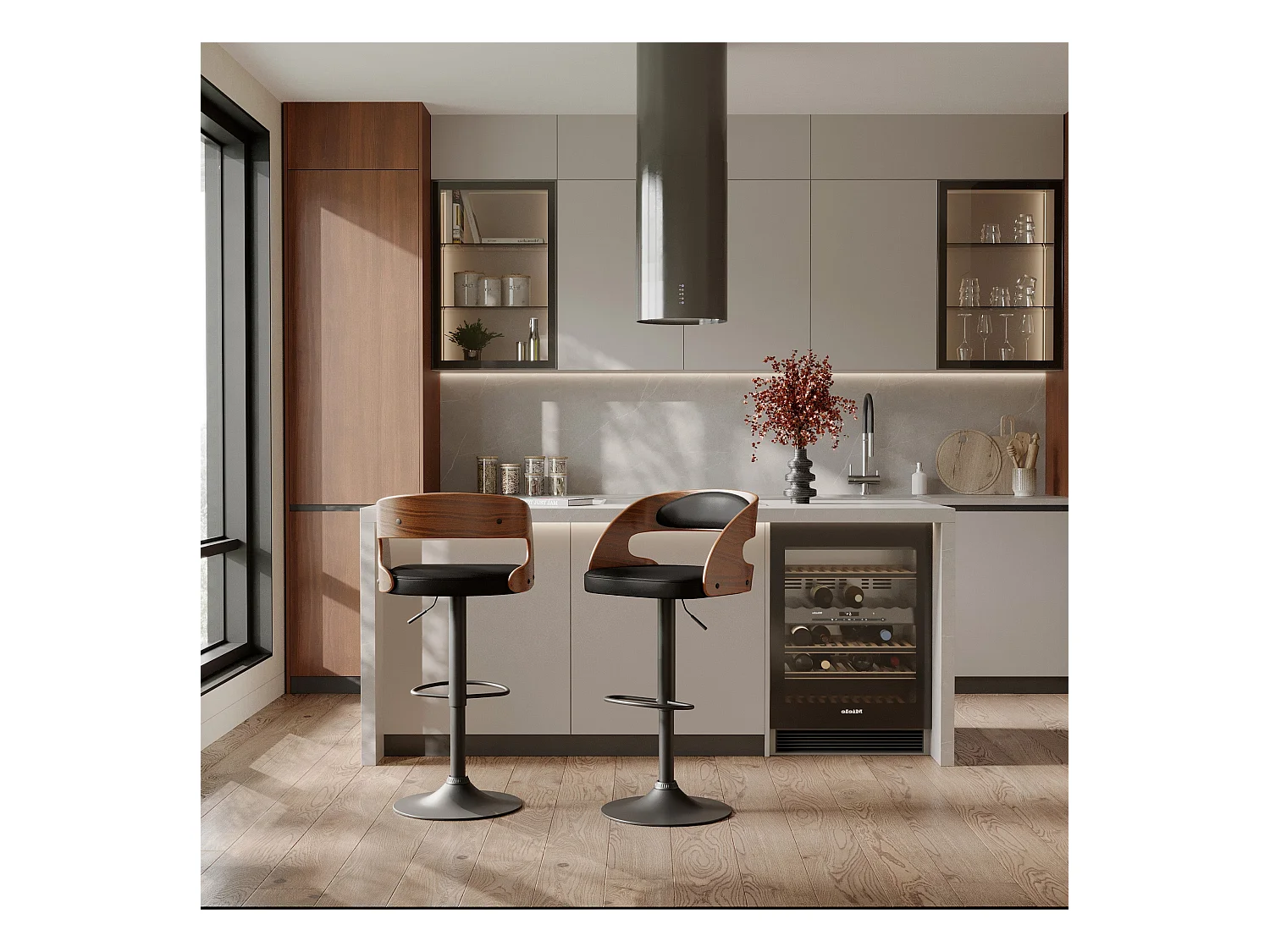 Silla de bar ajustable 62/84 cm en piel sintética negra - Louis