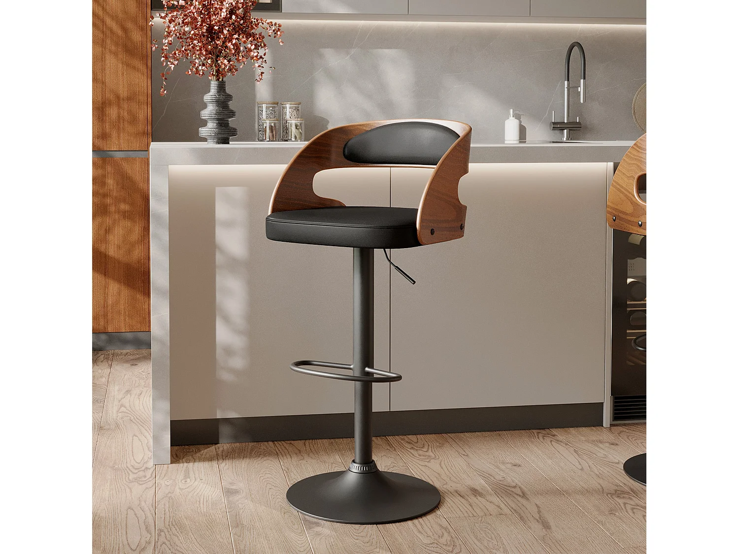 Chaise de bar réglable 62/84 cm en cuir synthétique noir - Louis