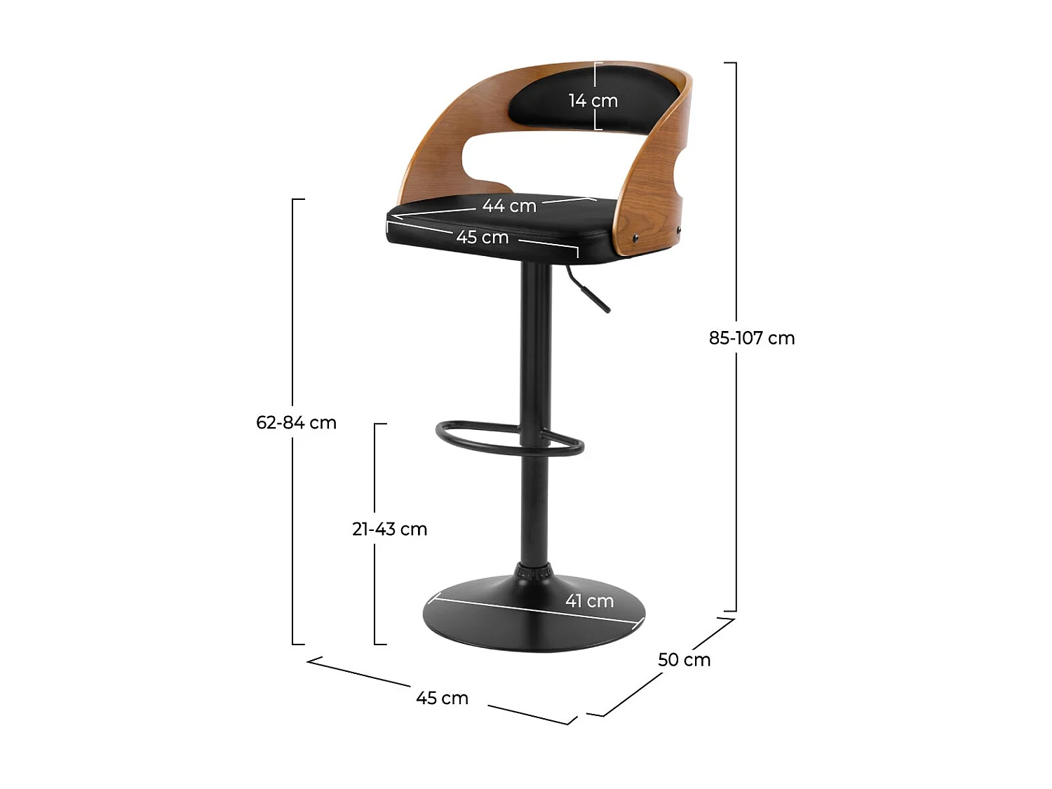 Chaise de bar réglable 62/84 cm en cuir synthétique noir - Louis