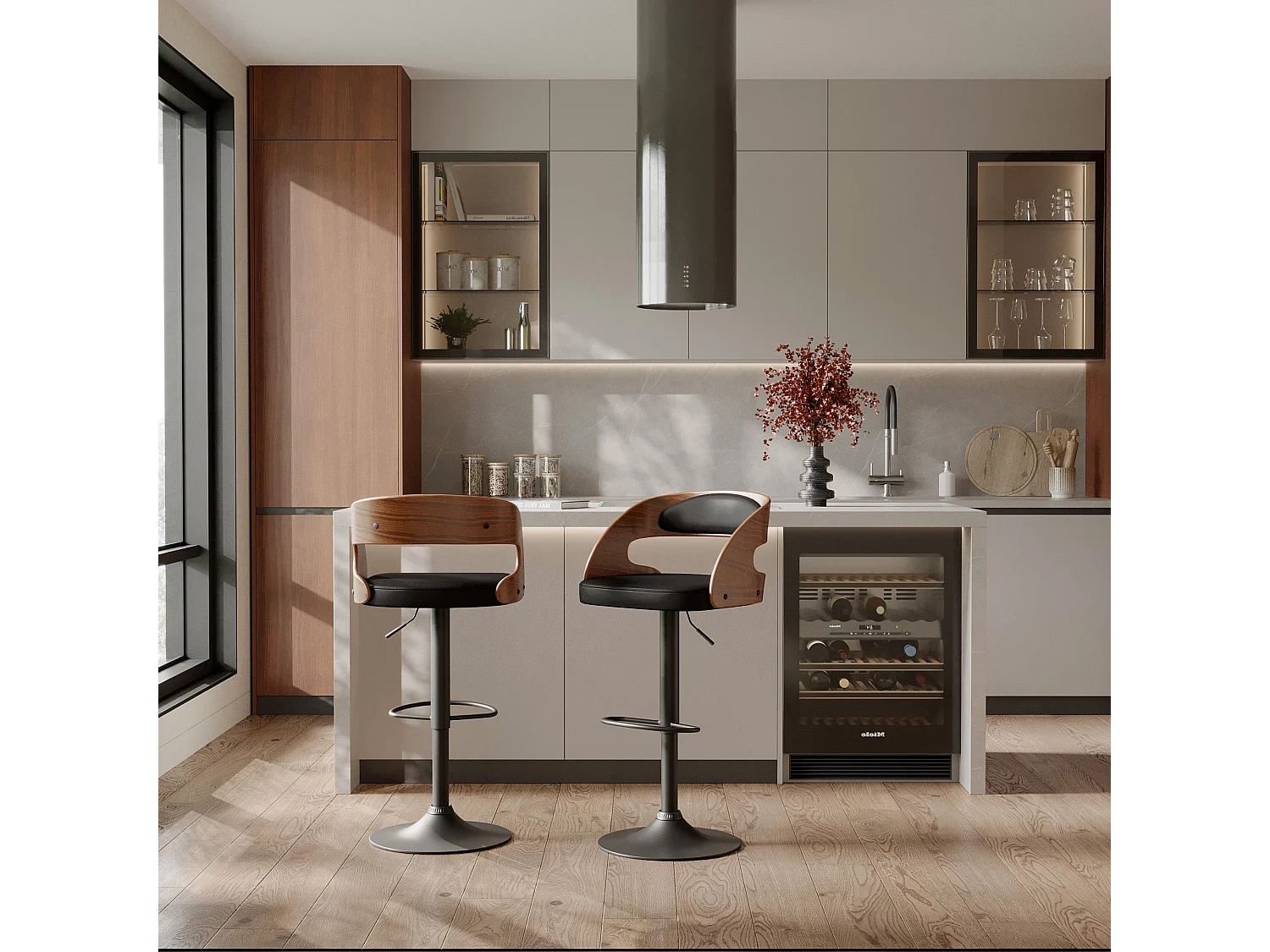 Chaise de bar réglable 62/84 cm en cuir synthétique noir - Louis