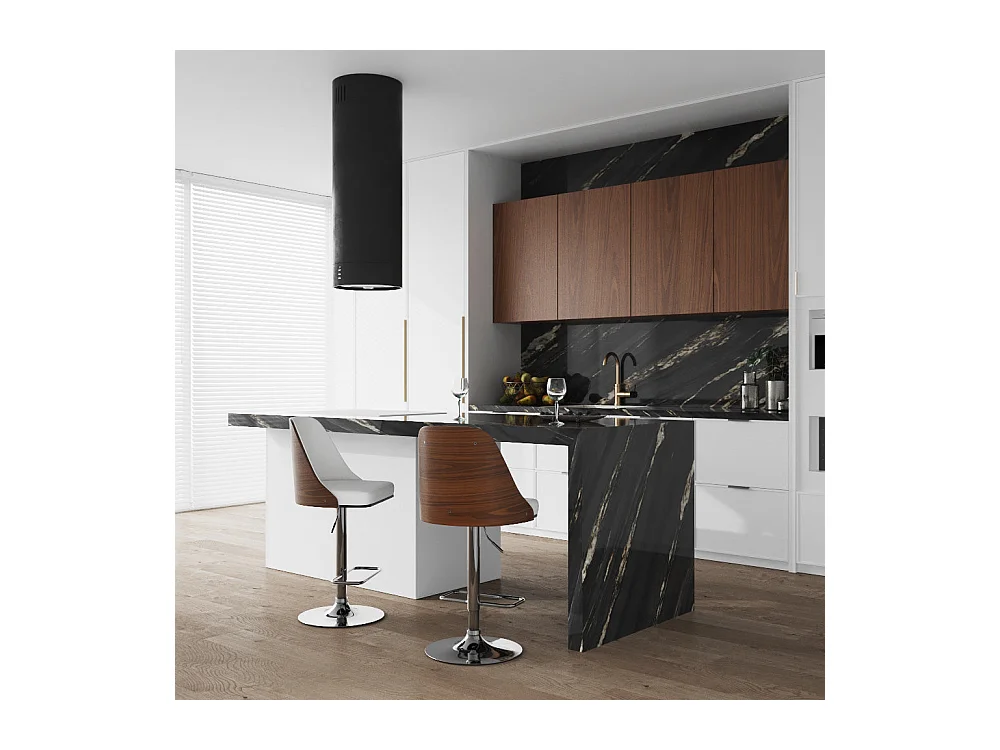 Silla de bar regulable en madera oscura y PU blanco 56/77 cm - Georges