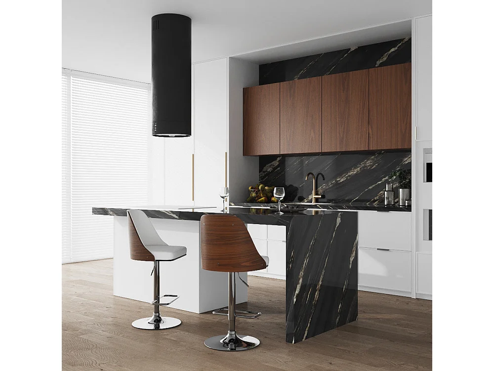 Silla de bar regulable en madera oscura y PU blanco 56/77 cm - Georges