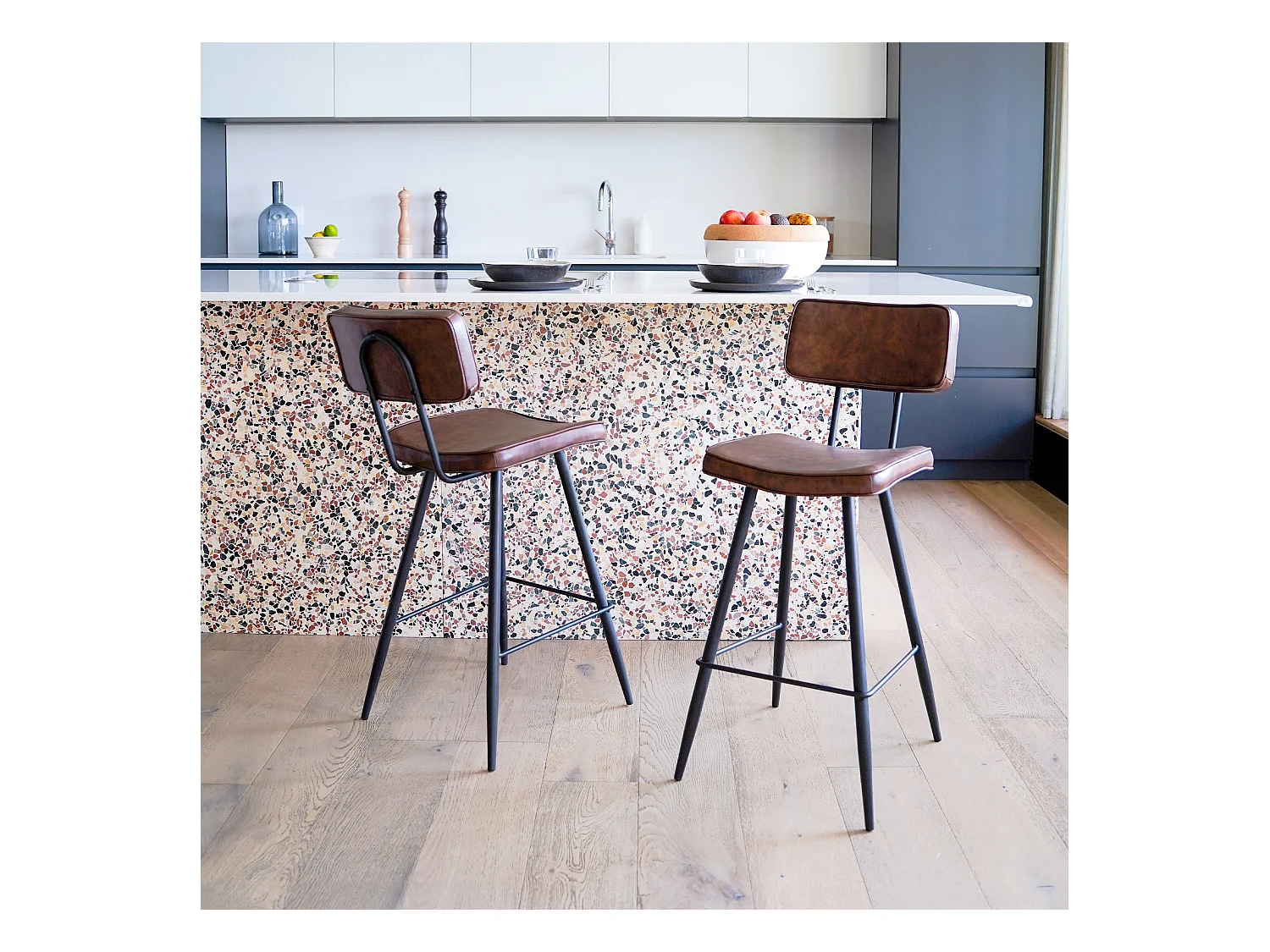 Set di 2 sedie per isola centrale in pelle sintetica marrone 66 cm - Texas