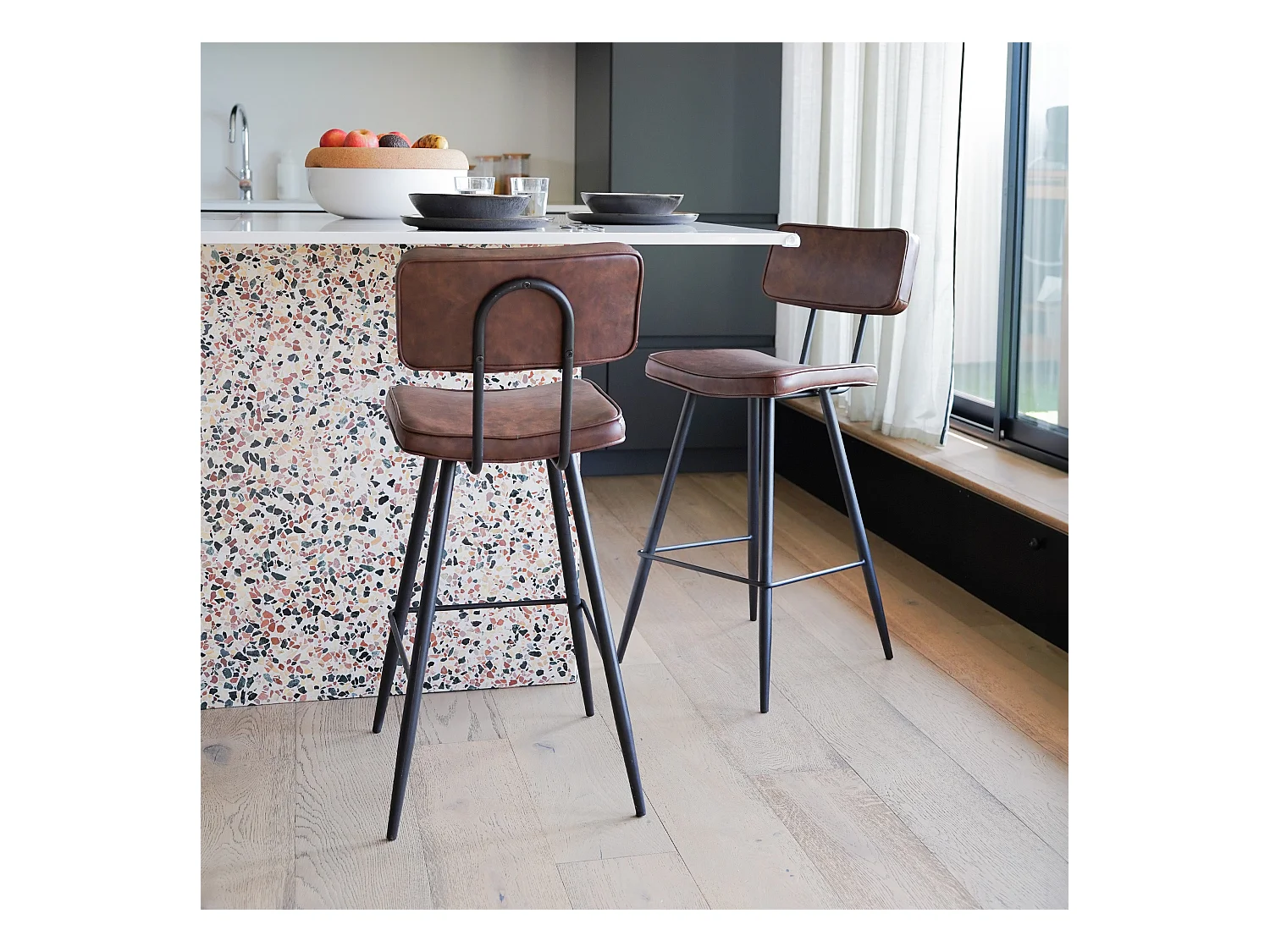 Set di 2 sedie per isola centrale in pelle sintetica marrone 66 cm - Texas