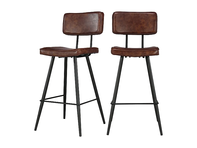 Lot de 2 chaises de bar mi-hauteur 66 cm en cuir synthétique marron - Texas