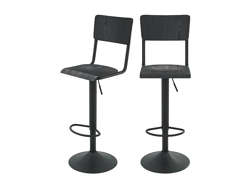 Set de 2 sillas de bar ajustables 60/80 cm en madera negra - Clem