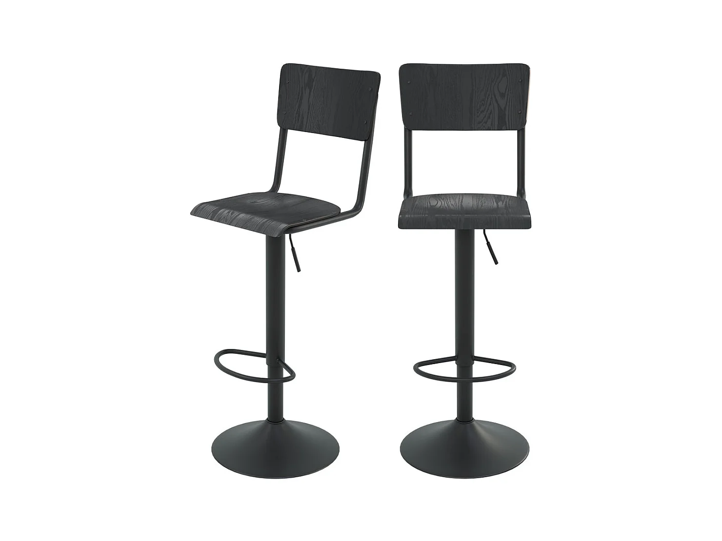 Set de 2 sillas de bar ajustables 60/80 cm en madera negra - Clem
