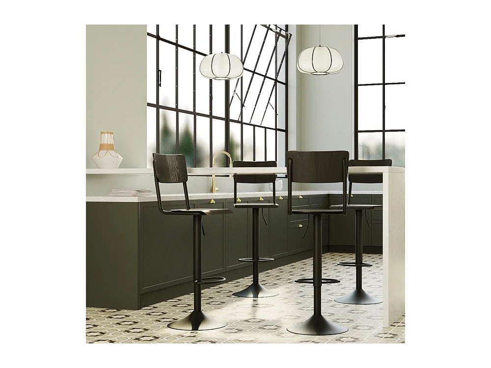 Set de 2 sillas de bar ajustables 60/80 cm en madera negra - Clem