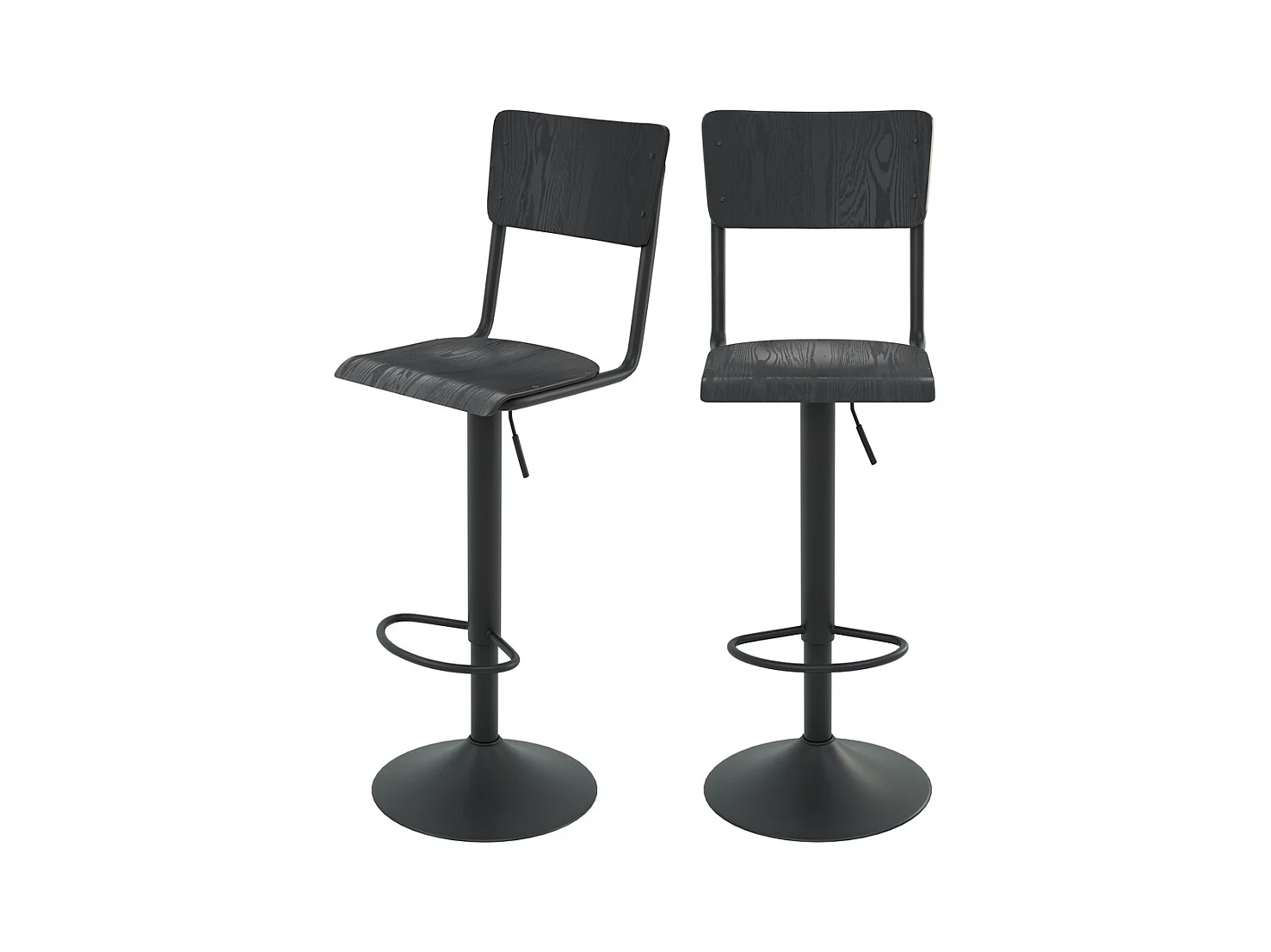 Lot de 2 chaises de bar réglables 60/80 cm en bois noir - Clem