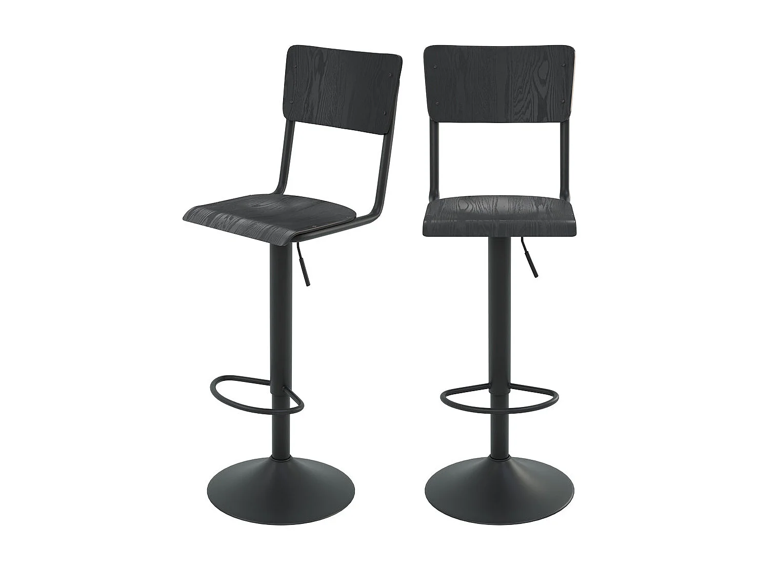 Set de 2 sillas de bar ajustables 60/80 cm en madera negra - Clem
