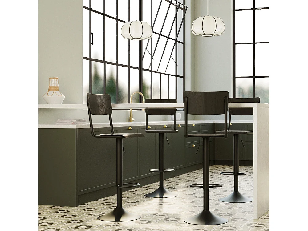 Set di 2 sgabelli da bar regolabili 60/80 cm in legno nero - Clem