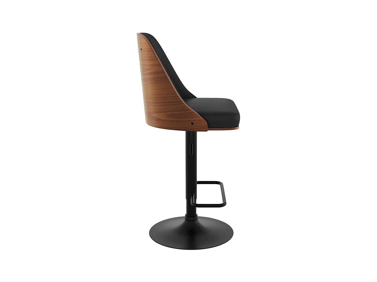 Silla de bar regulable en madera oscura y PU negro 56/77 cm - Georges
