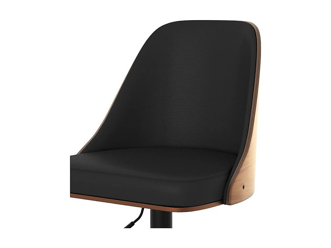 Chaise de bar réglable et pivotante en bois foncé et PU noir 56/77 cm - Georges