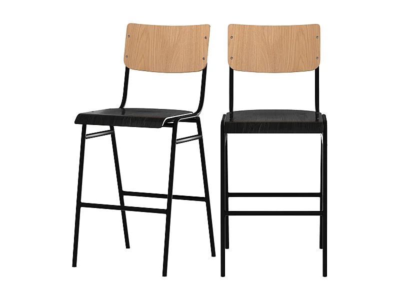 Set de 2 taburetes para isla de cocina de madera clara y negra 65 cm - Clem