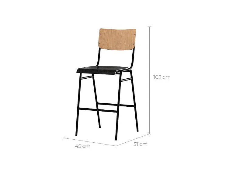 Set de 2 taburetes para isla de cocina de madera clara y negra 65 cm - Clem