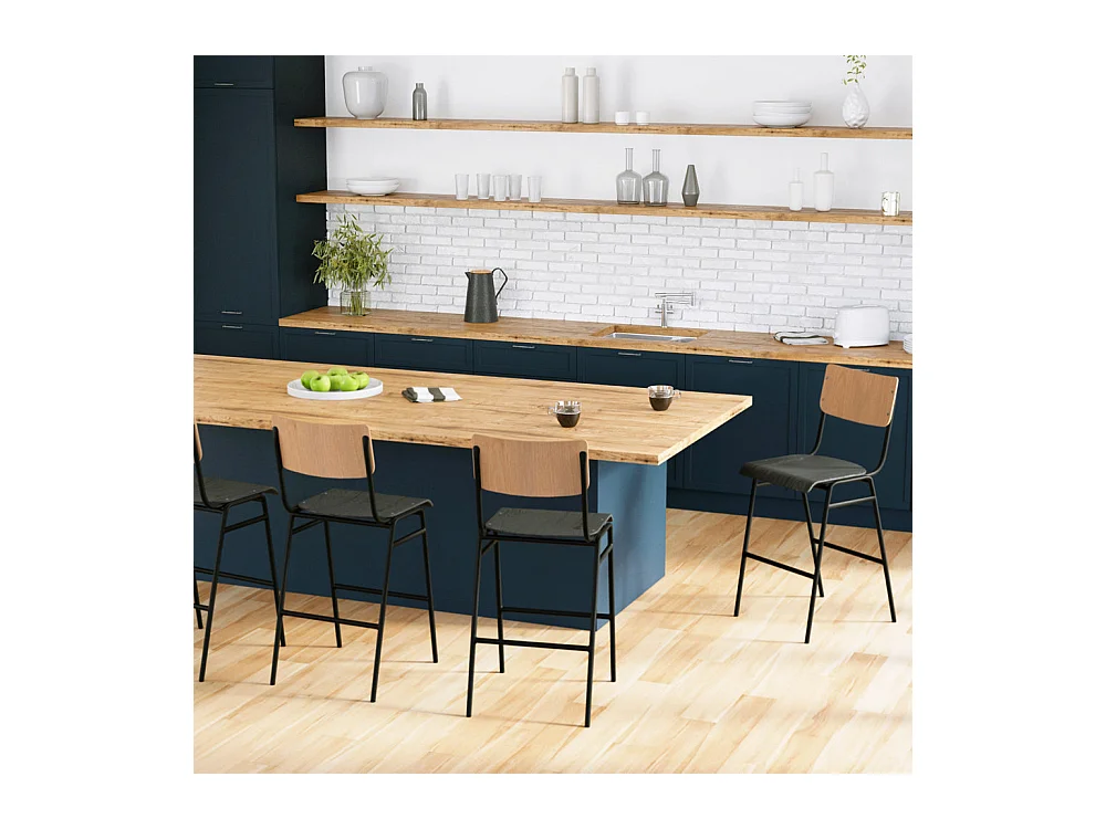 Set de 2 taburetes para isla de cocina de madera clara y negra 65 cm - Clem