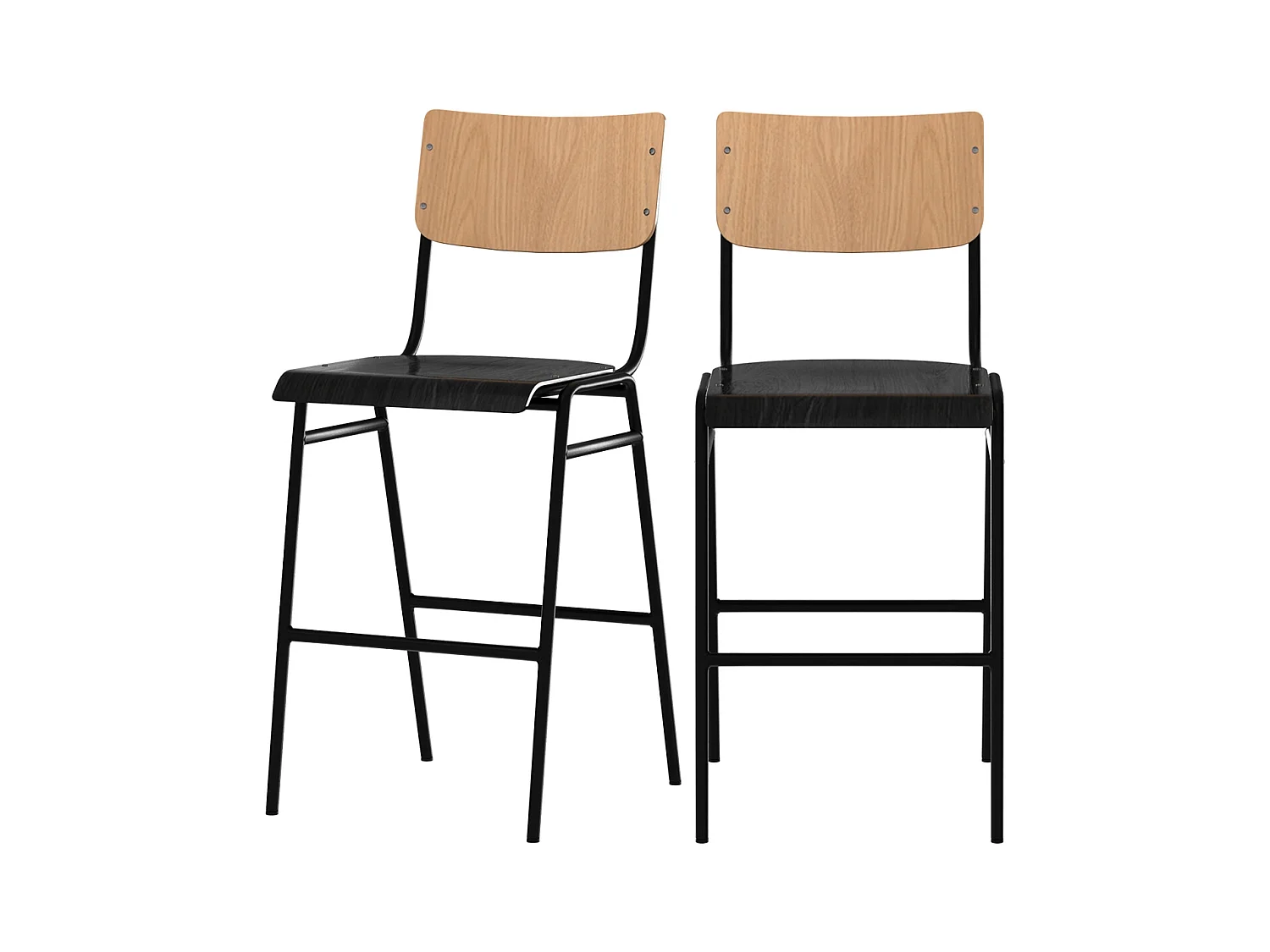Lot de 2 chaises pour îlot central 66 cm en bois clair et noir - Clem