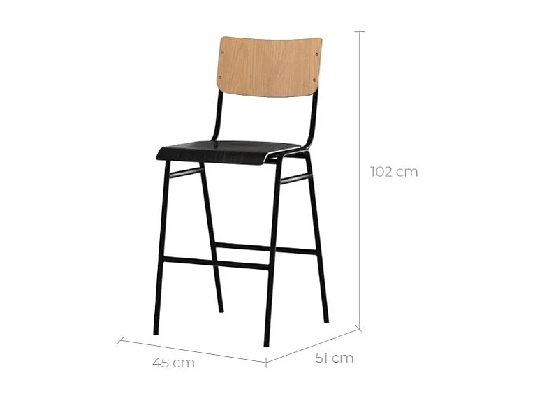 Lot de 2 chaises pour îlot central 66 cm en bois clair et noir - Clem