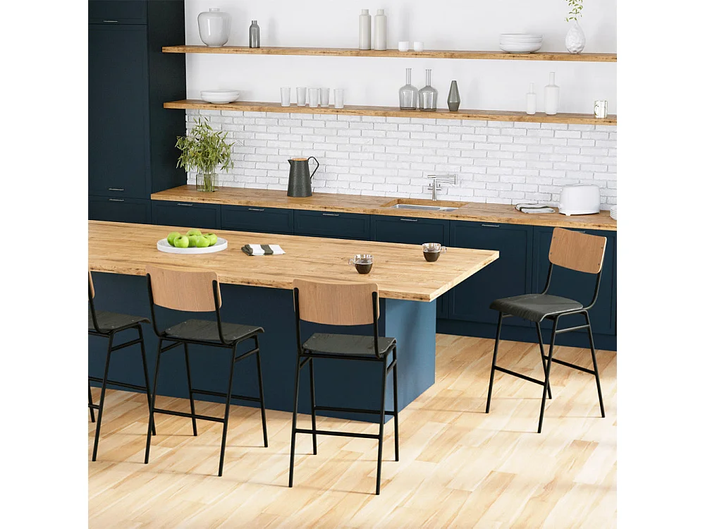 Lot de 2 chaises pour îlot central 66 cm en bois clair et noir - Clem