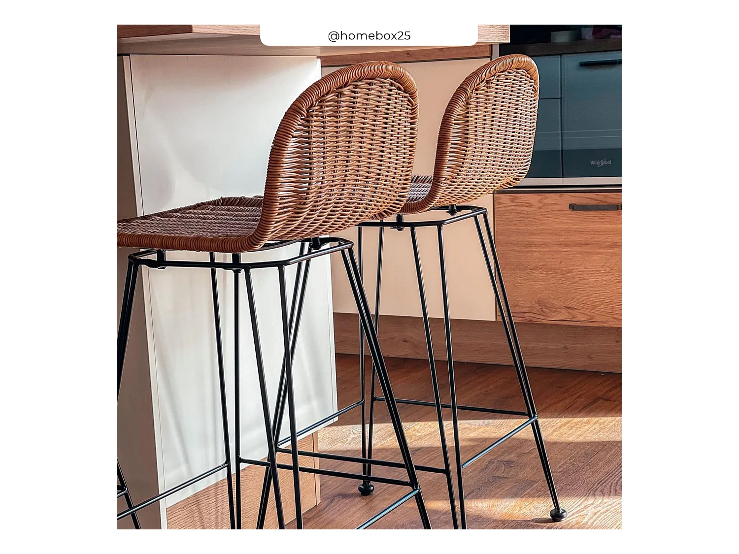 Set de 2 taburetes para isla de cocina en resina tejida marrón 63 cm - Jigani