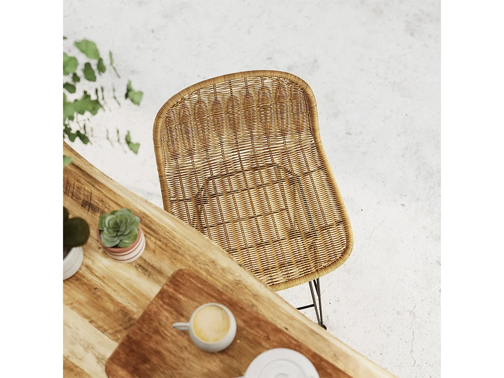 Lot de 2 chaises de bar mi-hauteur 63 cm en résine tressée marron - Jigani