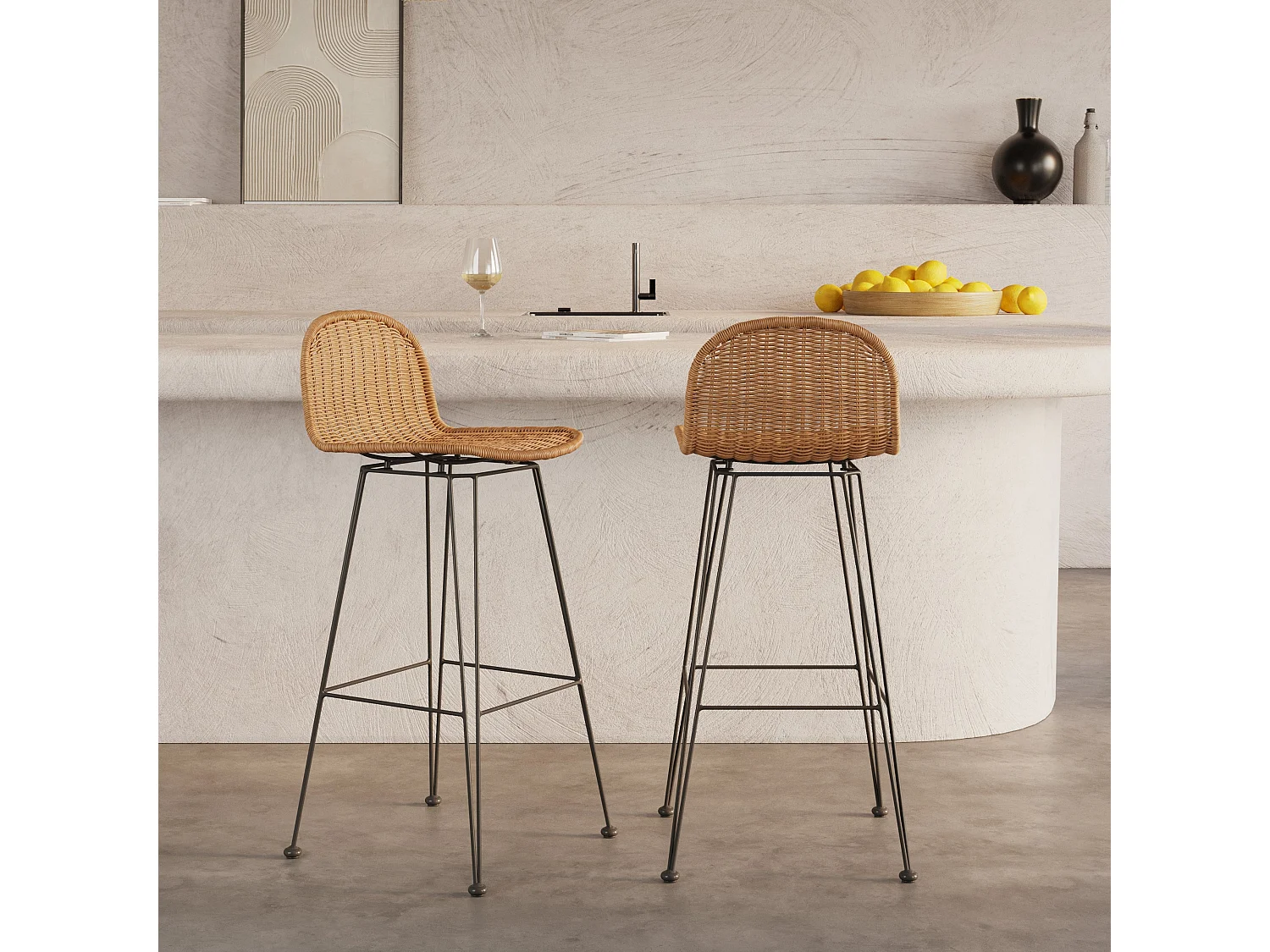 Set di 2 sedie per isola centrale in resina intrecciata marrone 63 cm - Jigani