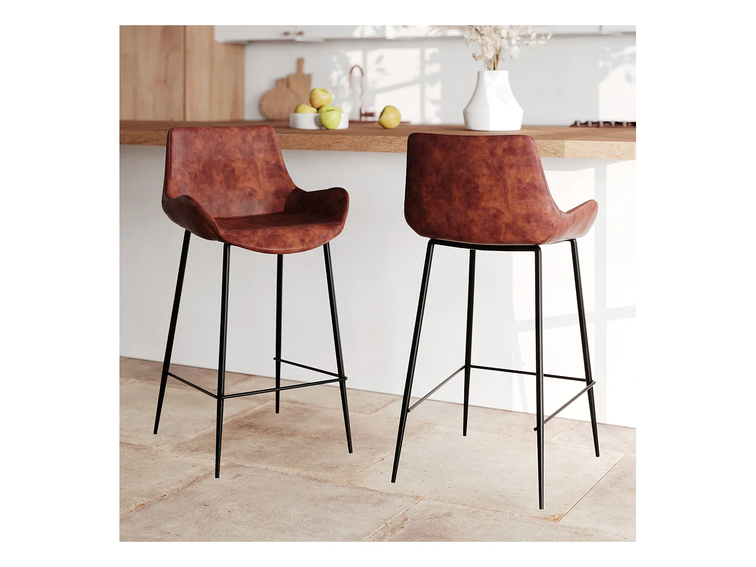 Set di 2 sedie per isola centrale in pelle sintetica marrone 65 cm - Pirata