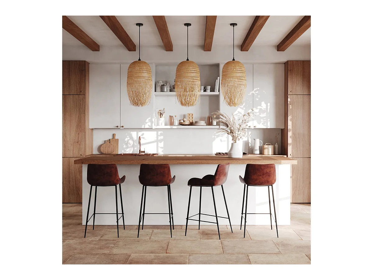 Set di 2 sedie per isola centrale in pelle sintetica marrone 65 cm - Pirata