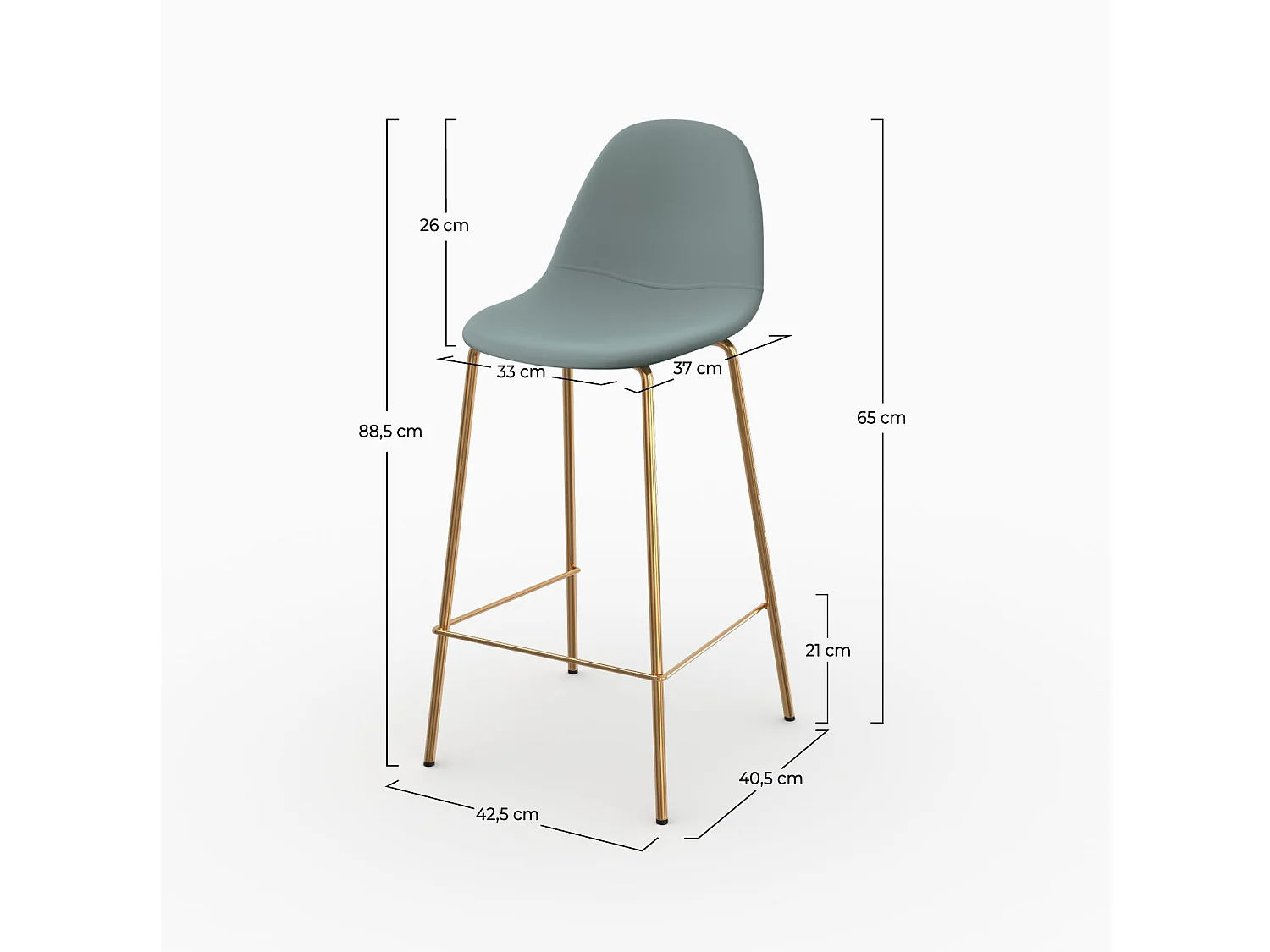 Lot de 2 chaises pour îlot central 65 cm en cuir synthétique vert - Henrik
