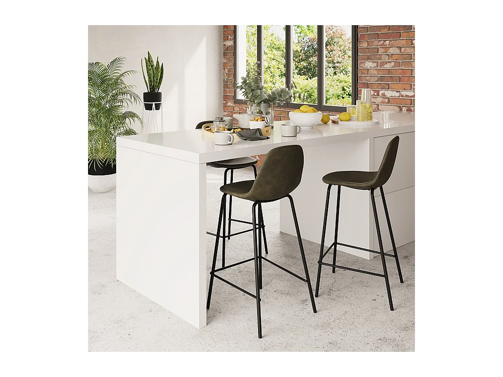 Set de 2 taburetes para isla de cocina en sintético verde caqui 65 cm - Henrik