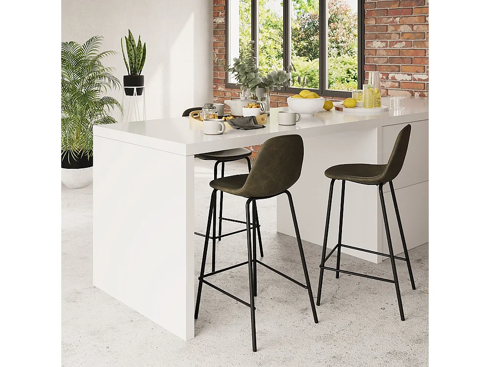 Set de 2 taburetes para isla de cocina en sintético verde caqui 65 cm - Henrik