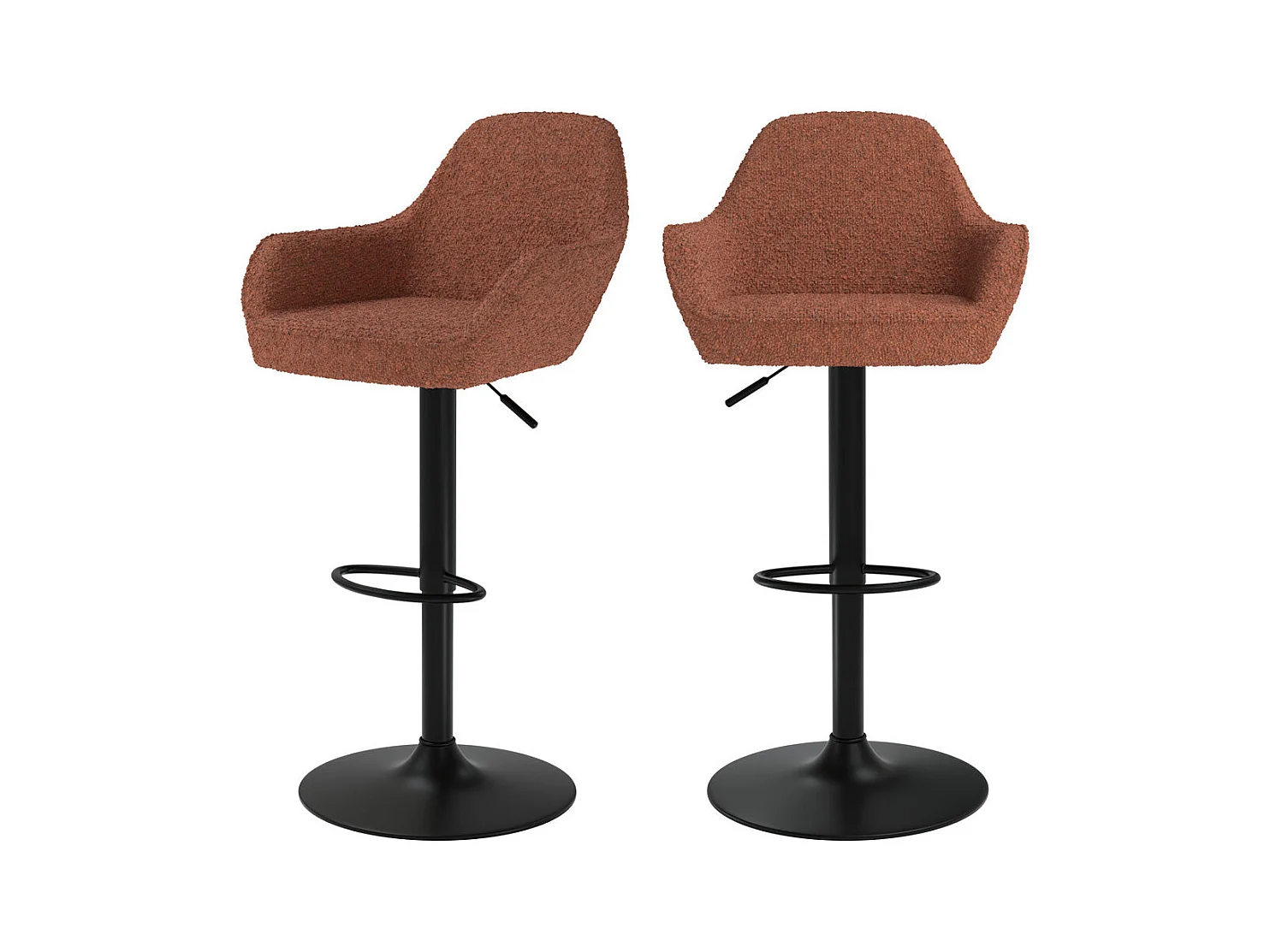 Lot de 2 chaises de bar effet laine bouclette rouge brique 63/83 cm - Adam
