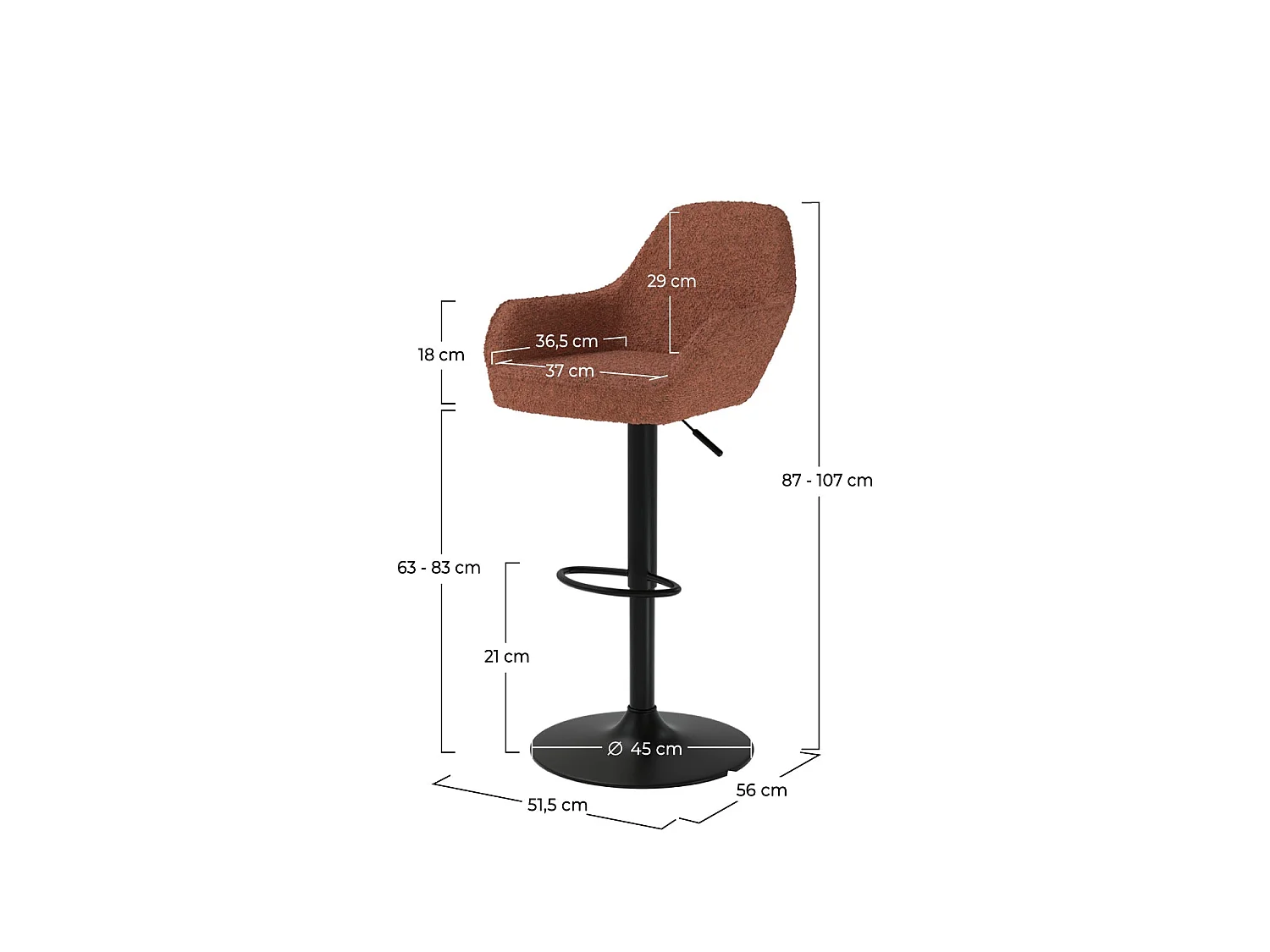 Set di 2 sgabelli da bar effetto lana bouclè rosso mattone 63/83 cm - Adam