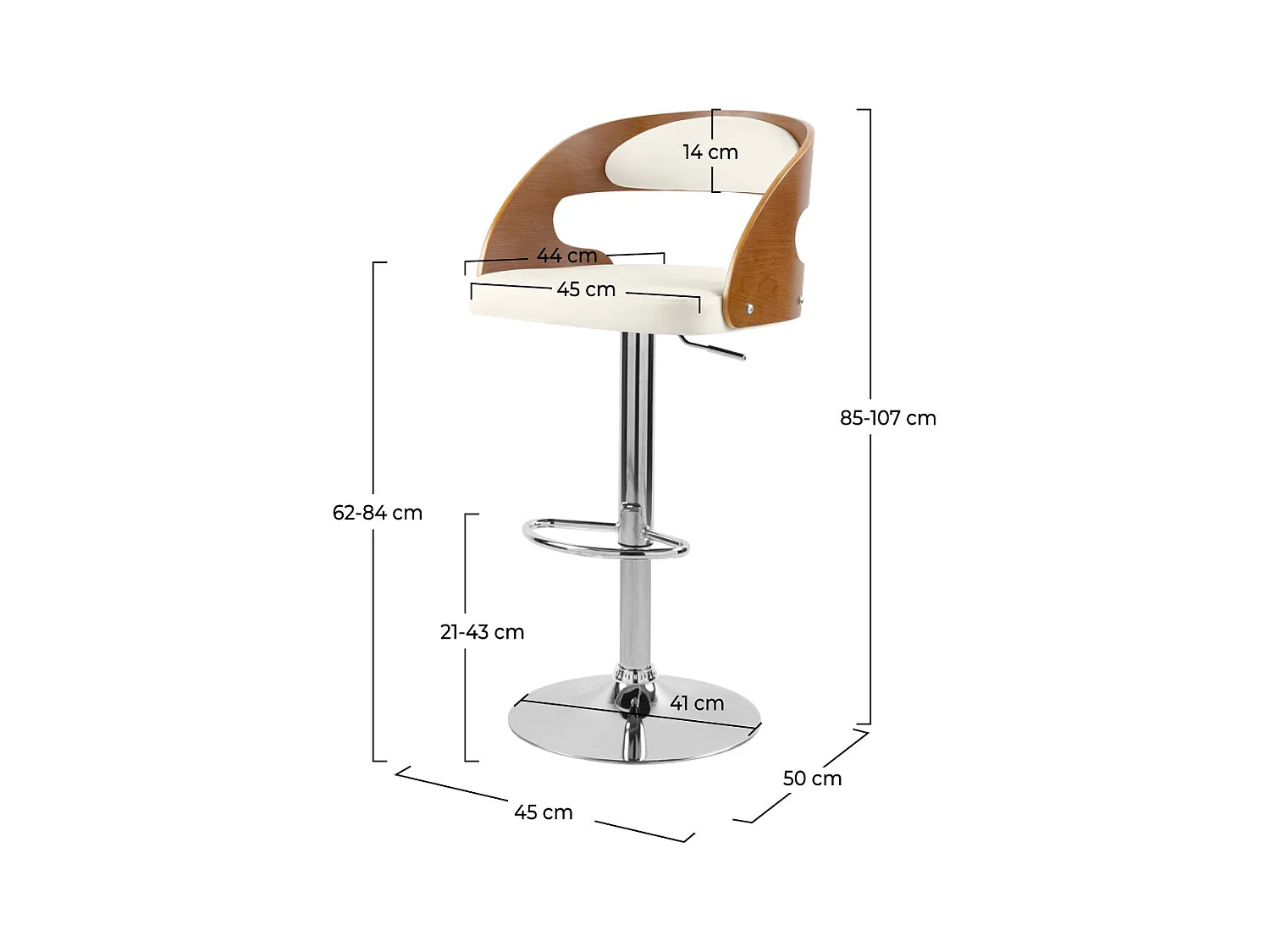 Chaise de bar réglable 62/84 cm en cuir synthétique blanc - Louis