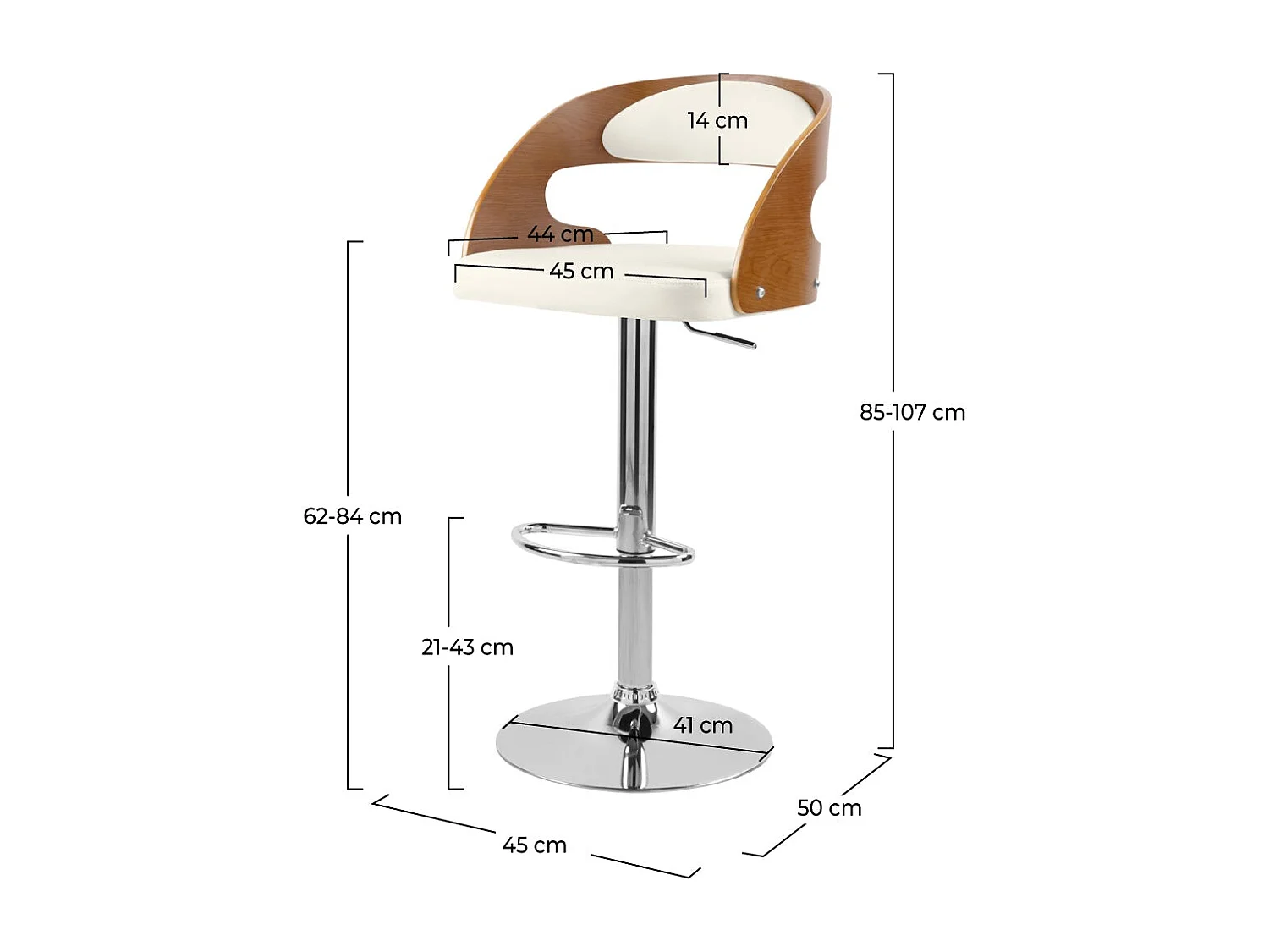 Chaise de bar réglable 62/84 cm en cuir synthétique blanc - Louis