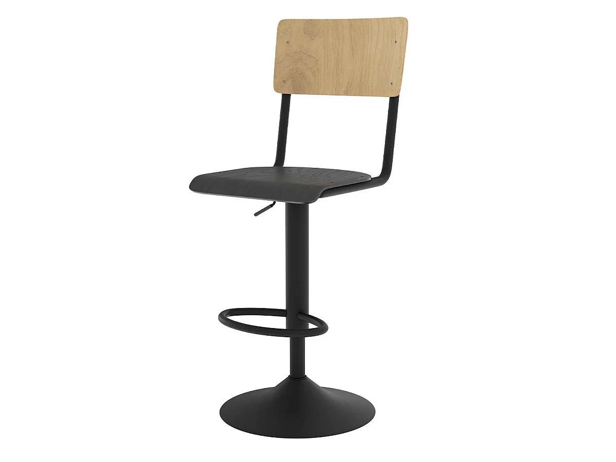 Set di 2 sgabelli da bar regolabili 60/80 cm in legno chiaro e nero - Clem