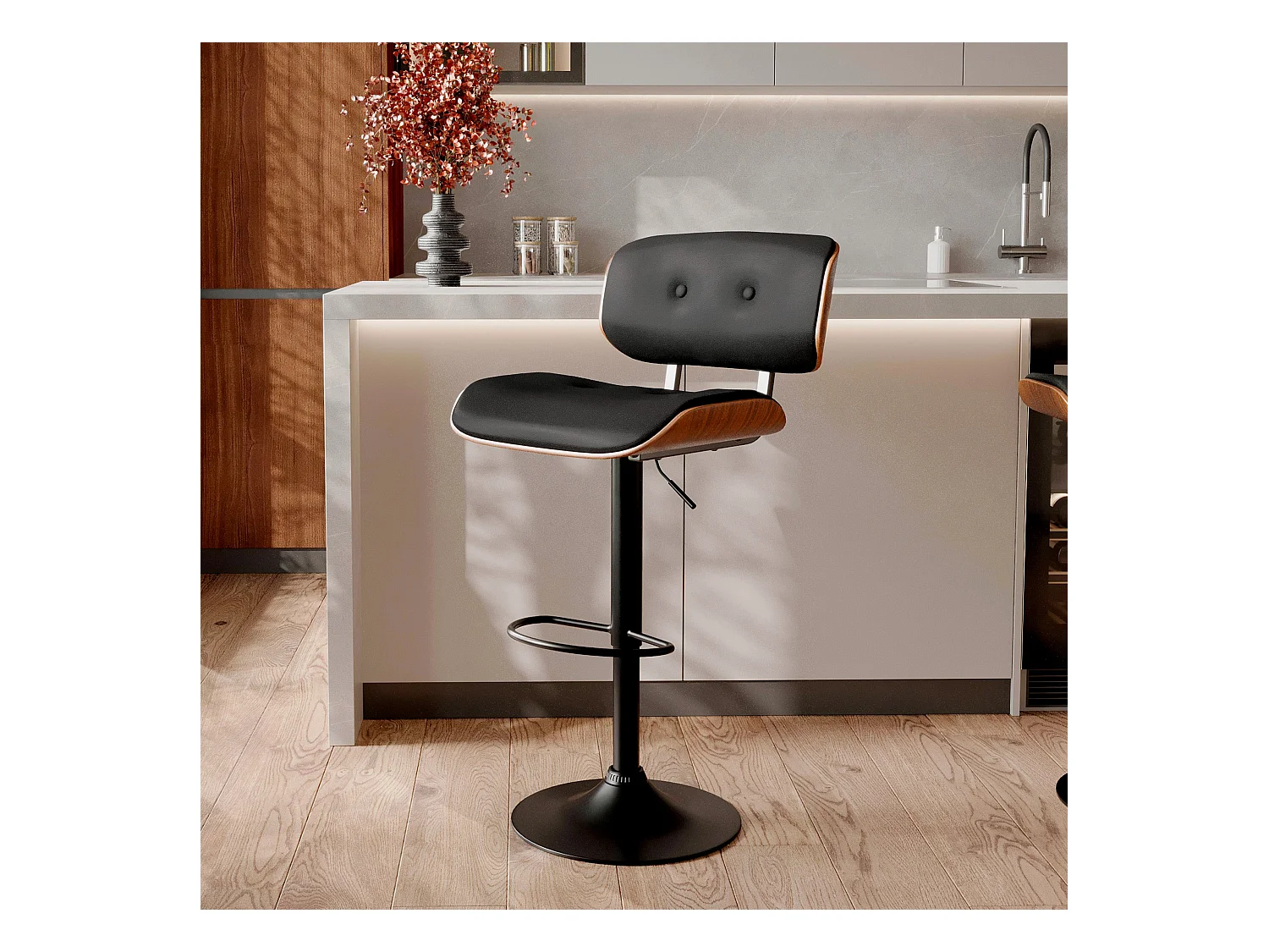 Sedia da bar regolabile 65/86 cm in pelle artificiale nera - Melchior